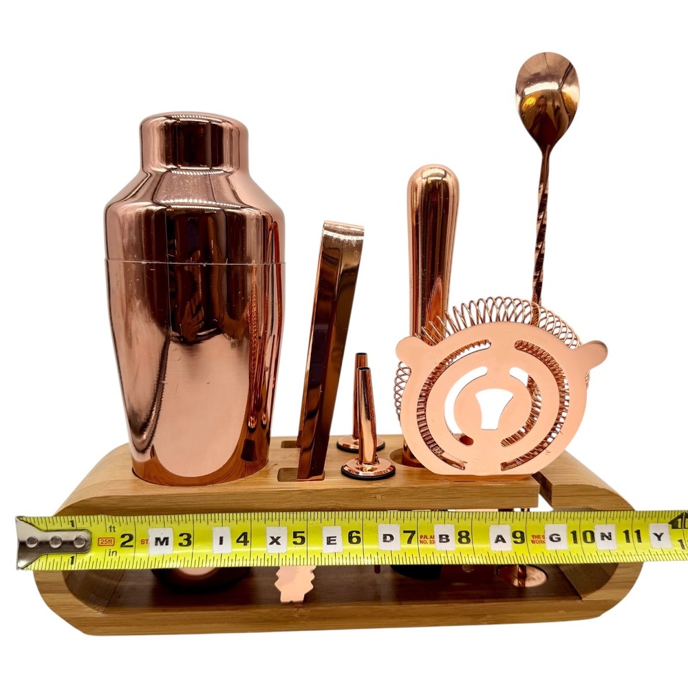 Mixology & Craft Bar‎ Set 10-Piece Rose Gold Cocktail Shaker Kit Bamboo Stand - Picture 10 of 10